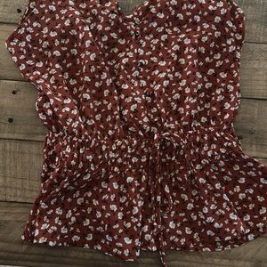 Sienna Sky Floral Blouse - Rust Red
